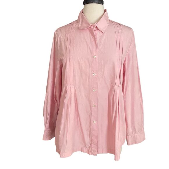 J. Jill Grown Up Pink Blouse Shirt Sz L Pleated Details Front and Back Button Up - Picture 1 of 11